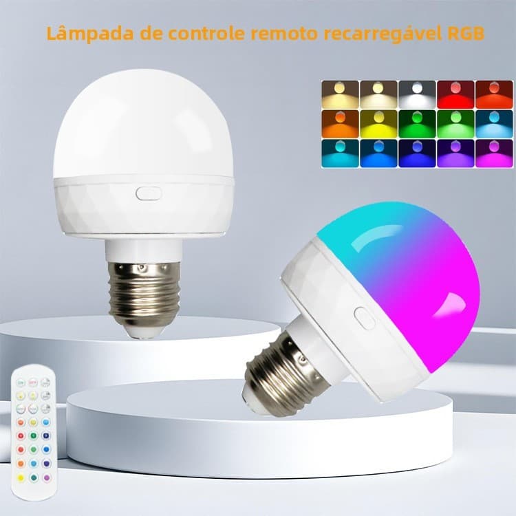 Lâmpada Colorida E27 Multicor RGB, Recarregável Sem Fio, Imã para Armário e Decoração
