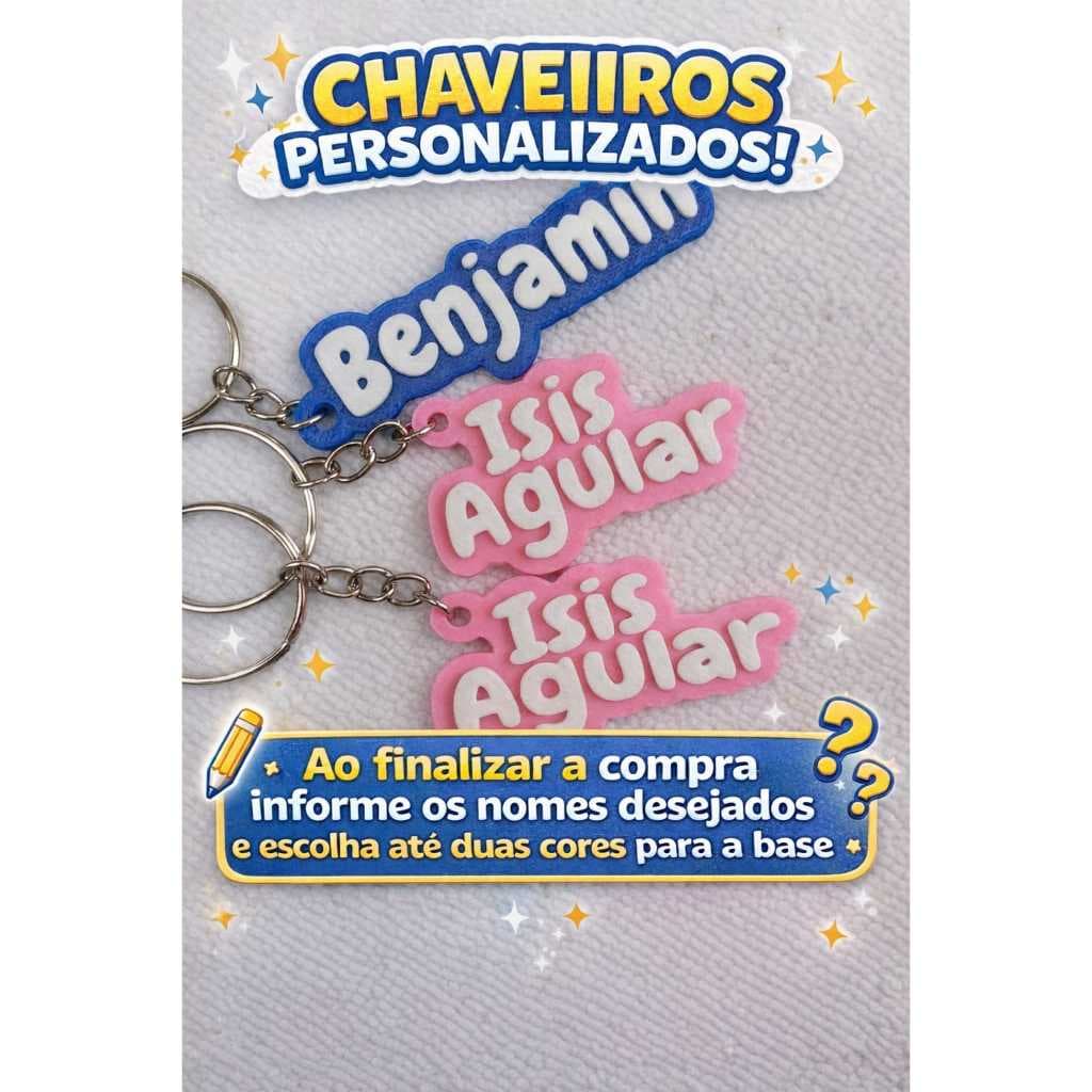 kit Chaveiros Personalizados com Nome em 3D Lembracinha Criativa - Identifique Material escolar- Lembrancinha de Aniver.