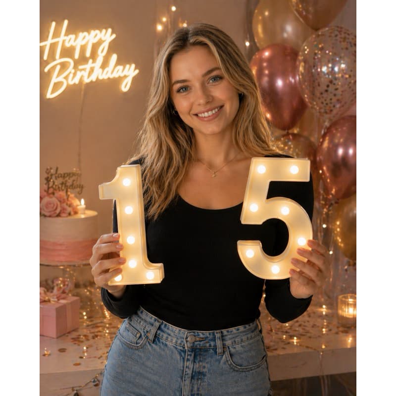 Número LED Luminária com Pilha Decoração Aniversário (1 a 99) - 22cm