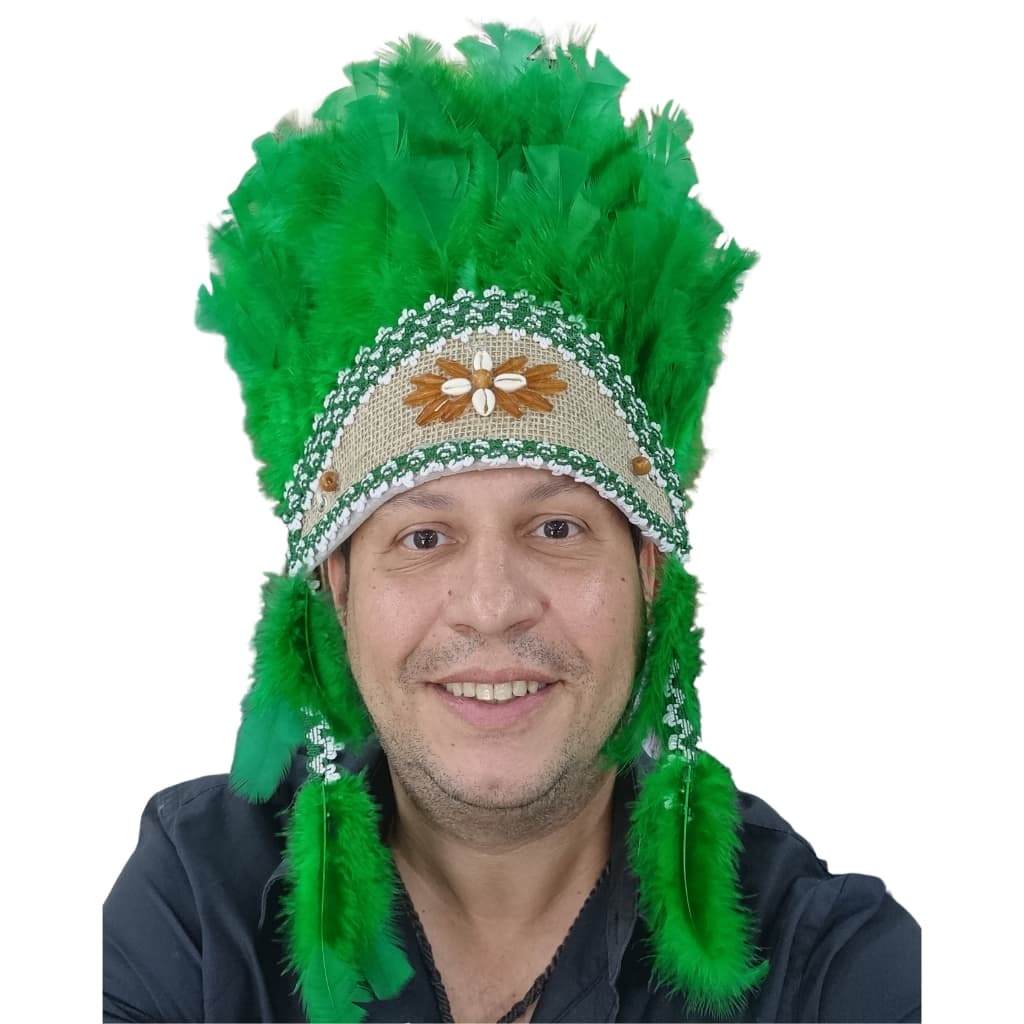 Cocar Pencaho de Penas Verde Caboclo Umbanda Candomblé