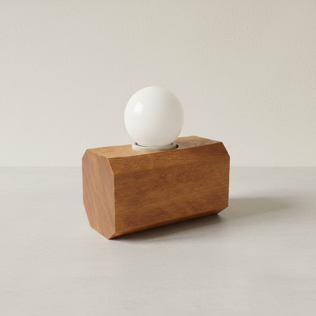Luminária de Mesa Estilo Retrô com Base de Madeira
