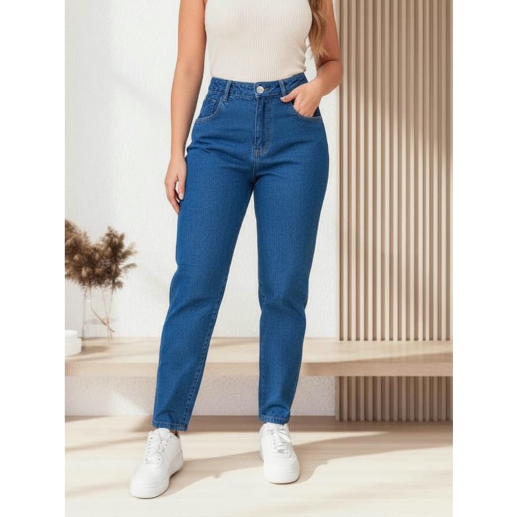 Calça Mom Jeans Cintura Alta Feminina Levanta Bumbum