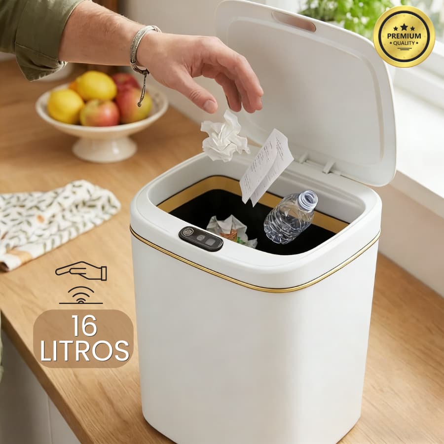 Lixeira Automática com Sensor Inteligente 16L - Para Cozinha, Banheiro e Escritório