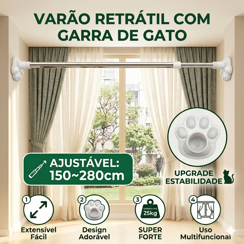 Varão de Cortina de Banheiro Ajustável - Varão de Cortina Sem Perfuração I Aumento da Capacidade de Carga