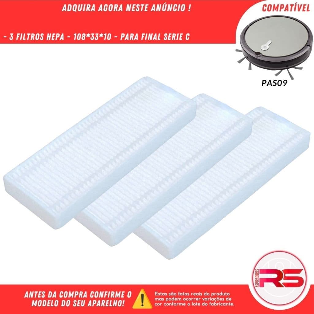 Kit 3 Filtros Hepa Para Robô Aspirador COMPATÍVEL-PHILCO PAS09 SERIE C