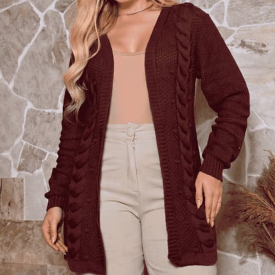 Cardigan Tricot Feminino Inverno Elegante de Crochê