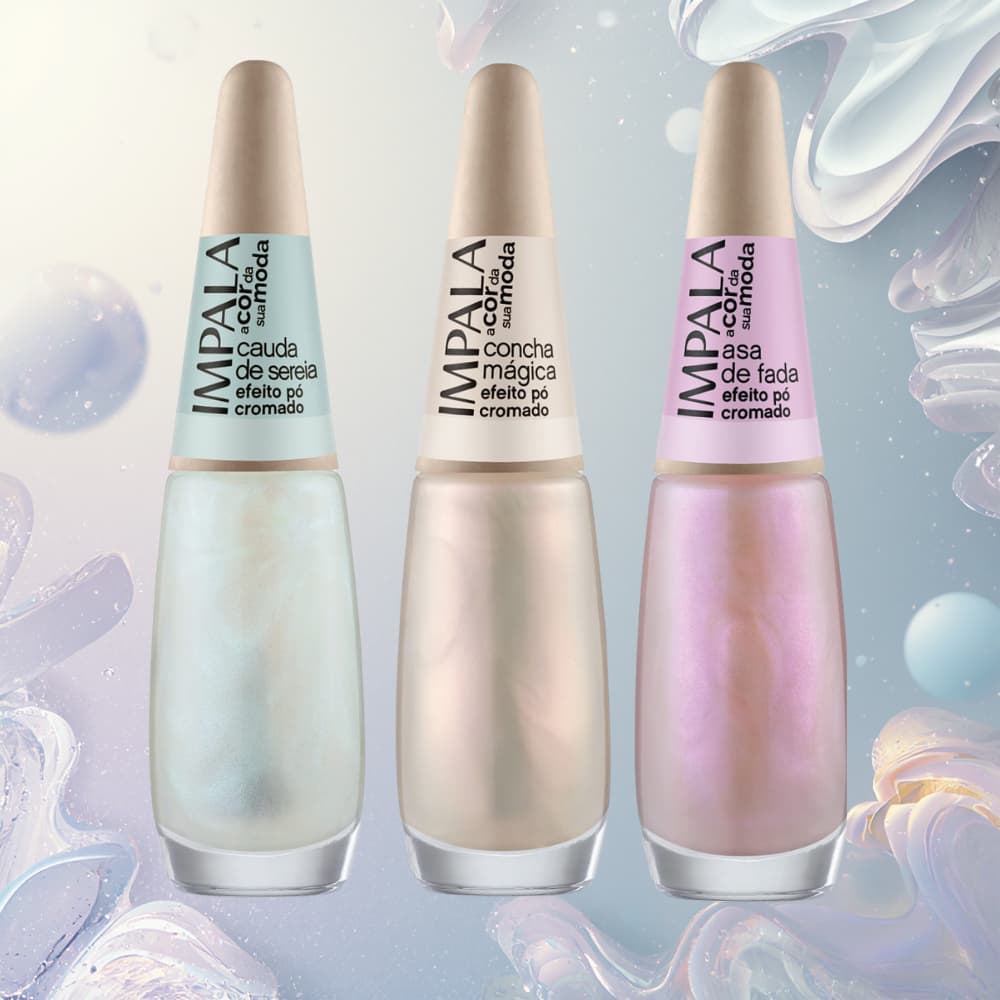 Esmaltes Impala Cromado 7ª Edição Cauda de Sereia Concha Mágica Asa de Fada Efeito Espelhado