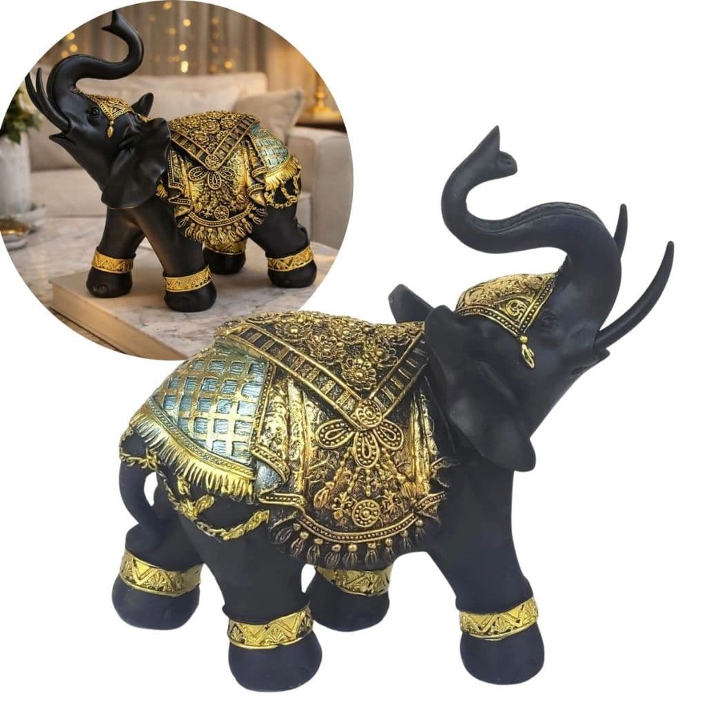 Elefante Preto Decorativo Em Resina Indiano Sabedoria Sorte 03 Tamanhos