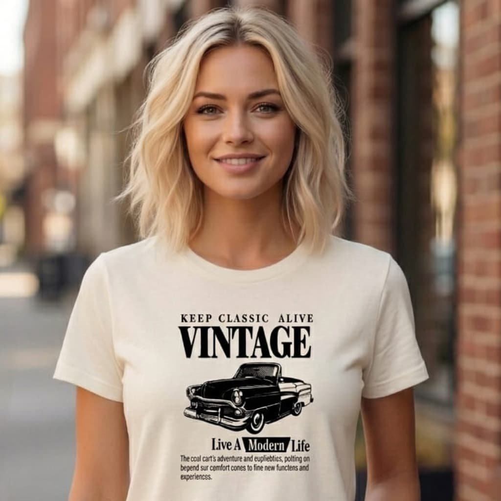 Camiseta Feminina Vintage Carro Clássico 100% Algodão Premium Estilo Casual Confortável Moda Chique