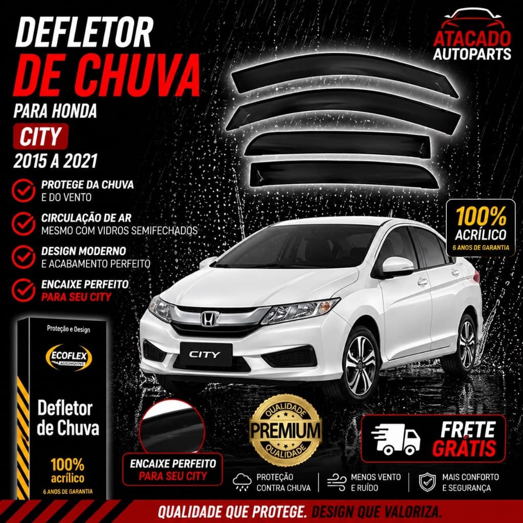 Calha de Chuva Defletor Honda City 2015 a 2021 4 Portas Original Ecoflex Fume