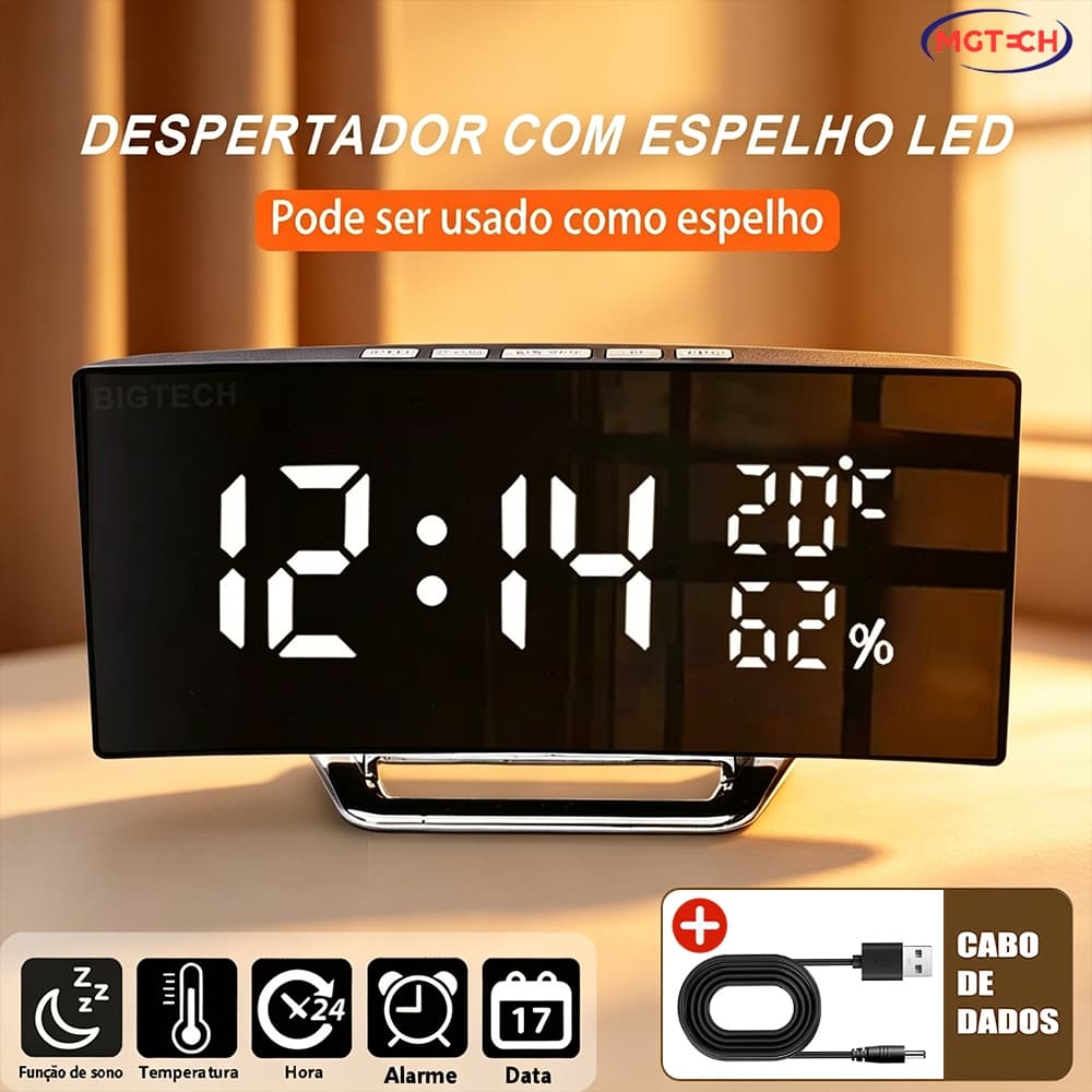 Relógio Digital De Mesa 16.6X7.2X2.7cm Três Despertador Alarme Temperatura Pilha AAA Alimentação por USB