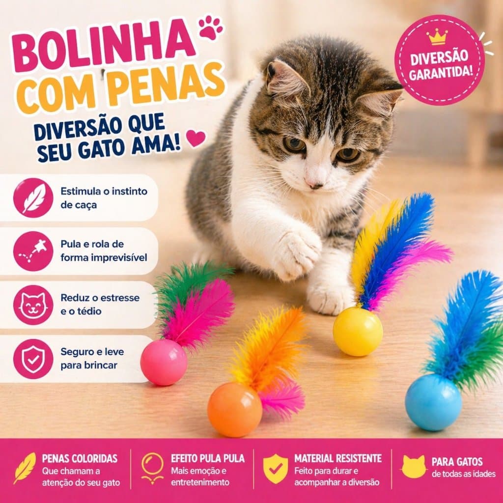 Bolinha Para Gato | Brinquedo para Gato | Bolinha Pula Pula com Penas | Bolinha Gato Pula pula