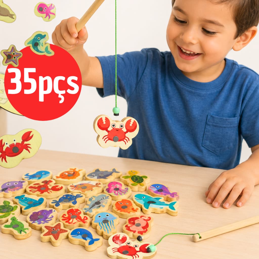 Brinquedo Educativo Pedagógico Jogo Pescaria Bebê Crianças para Meninas Meninos 35 Peças