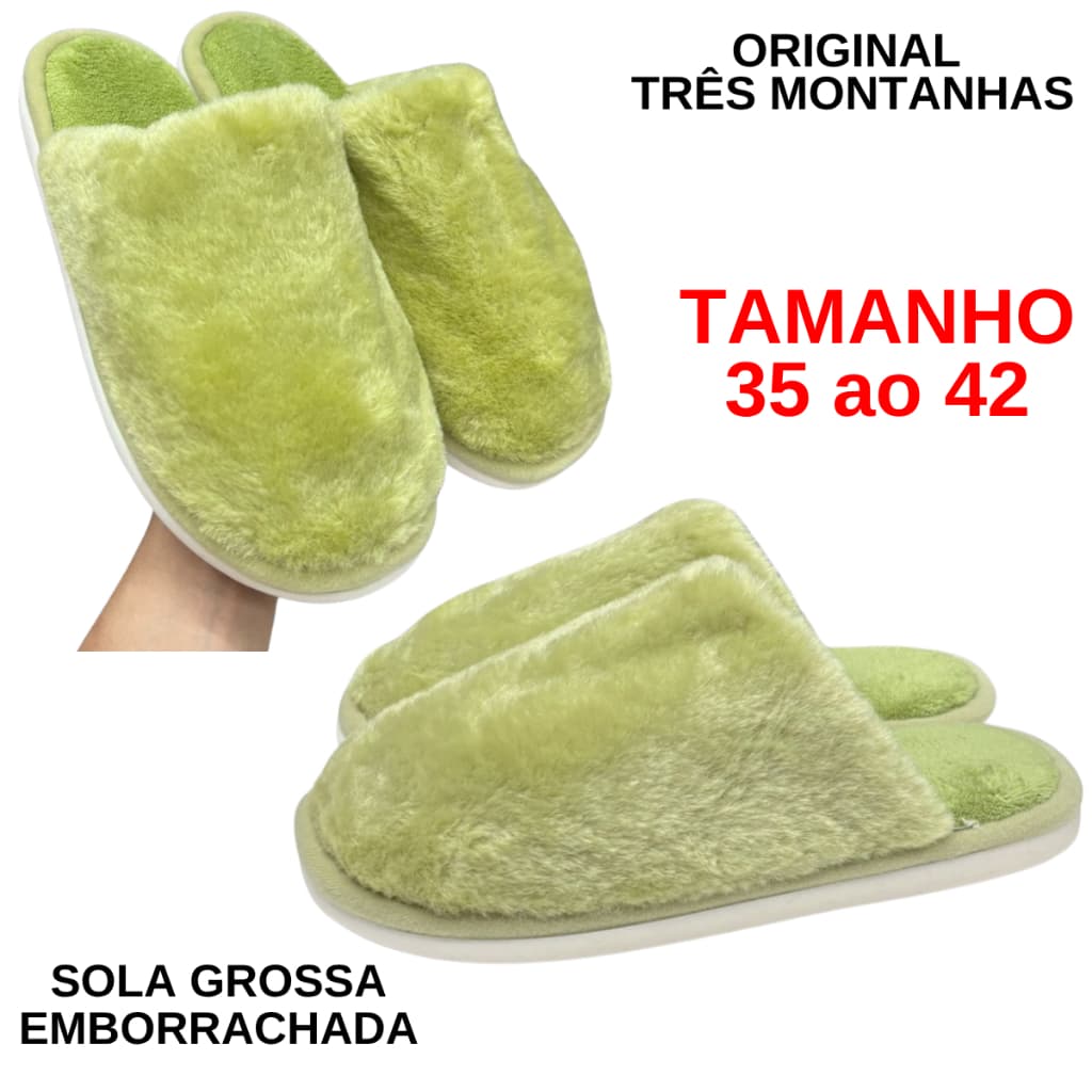 Pantufa Inverno Adulto e Infantil Solado Antiderrapante Verde Masculino Feminino Chinelo Quarto Tam 35-42 Kika