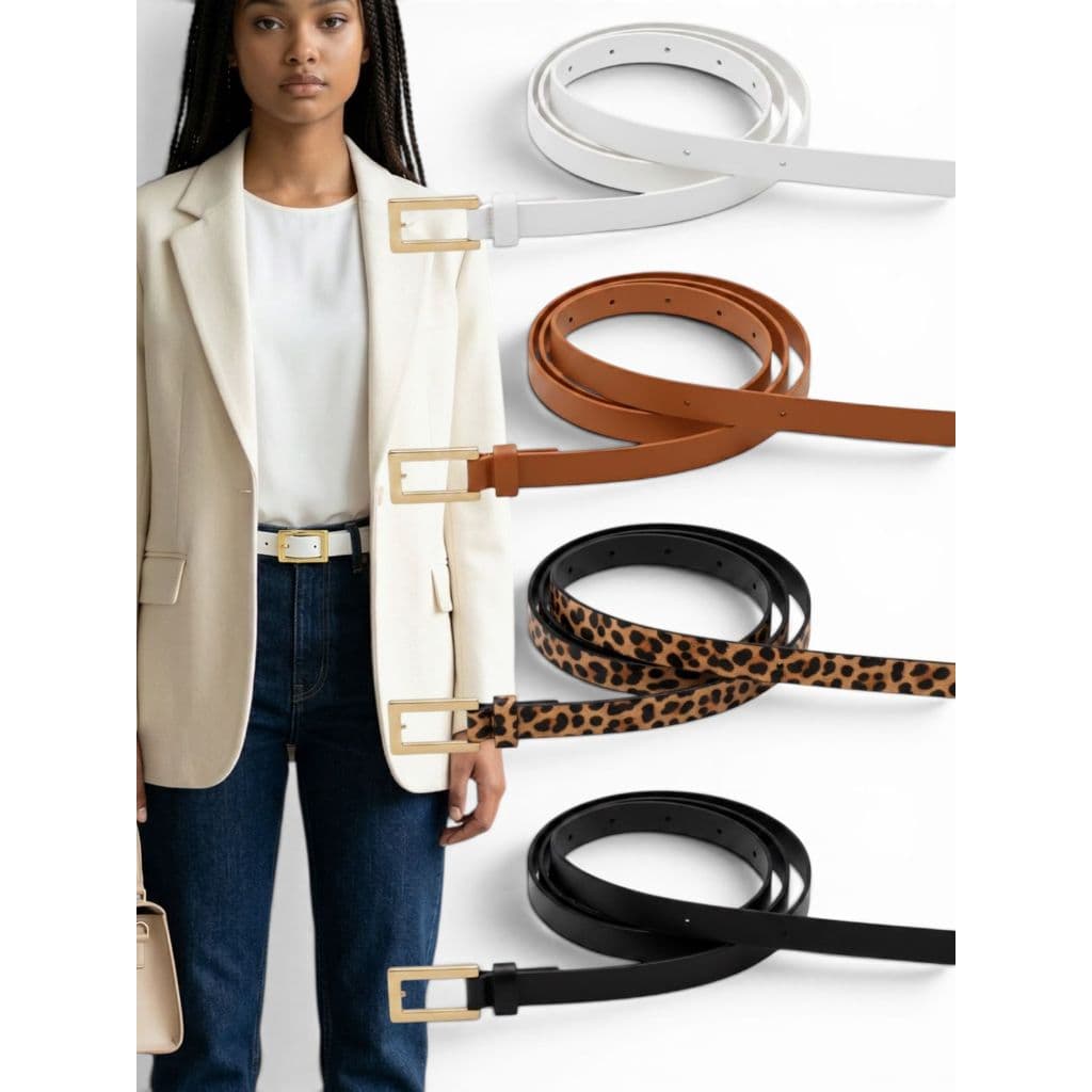 Kit4 Cinto Feminino Fino 1,5cm Elegante Fivela Dourada Moda Couro Sintético Básico - Isa