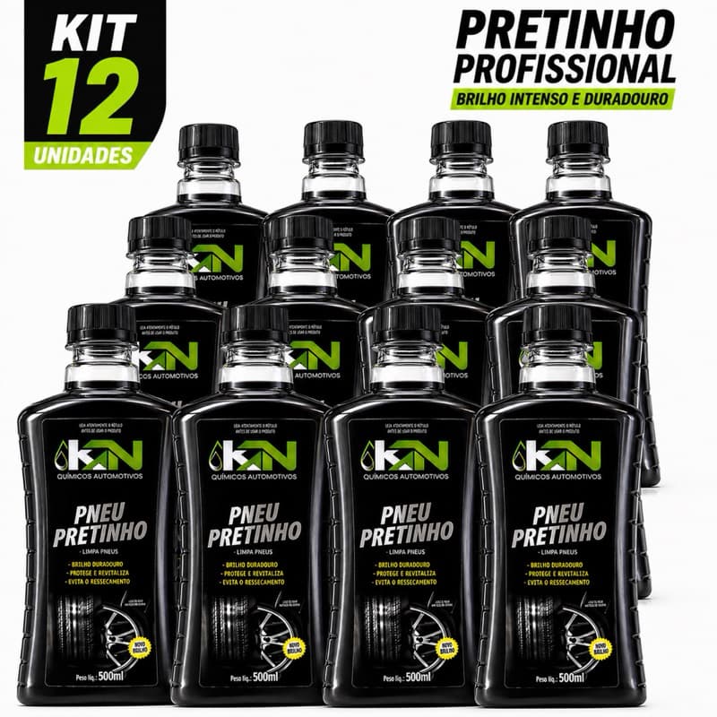 Pretinho Pneus Kit 12 KN 500ml Brilho Proteção Atacado Revenda Pneu Pretinho