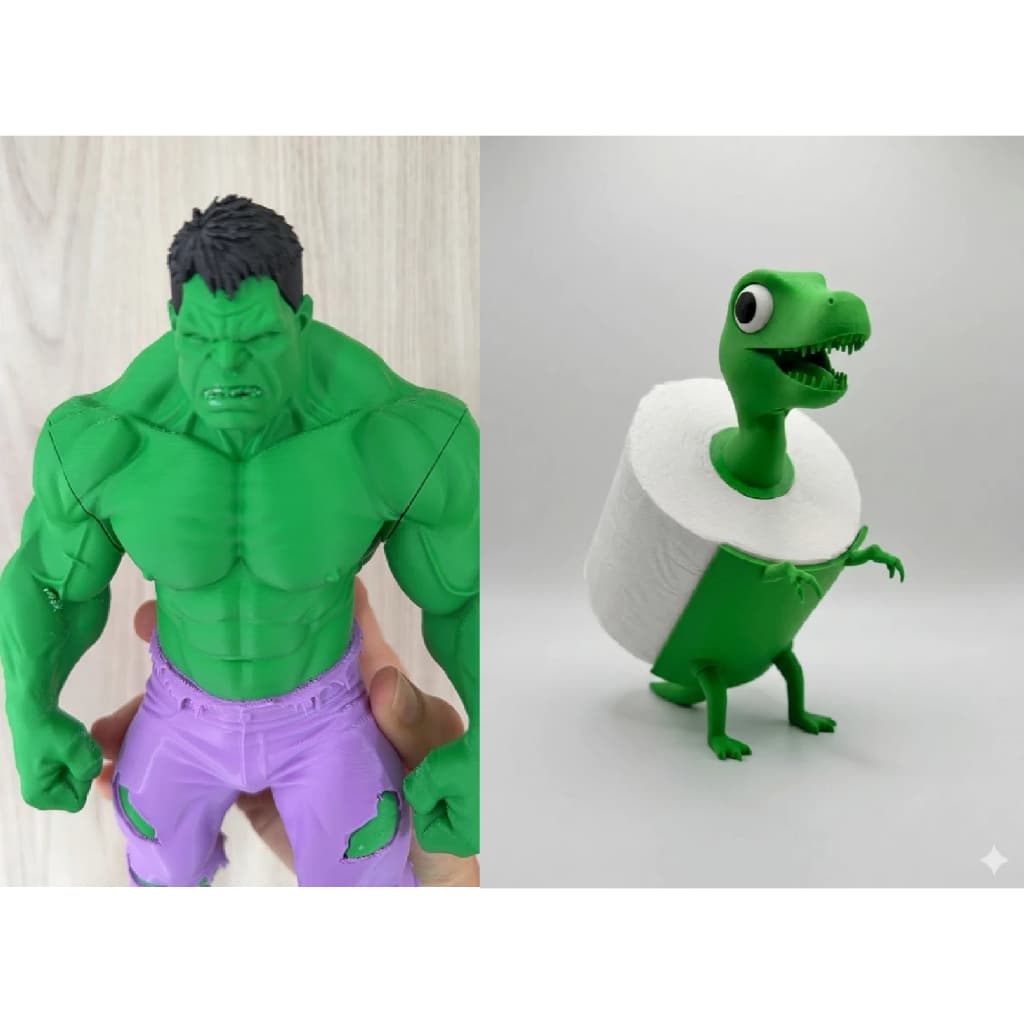 Boneco Hulk Herói Verde + Suporte Porta Papel Higiênico Dinossauro – Cor Aleatória | Organizador Criativo para Banheiro