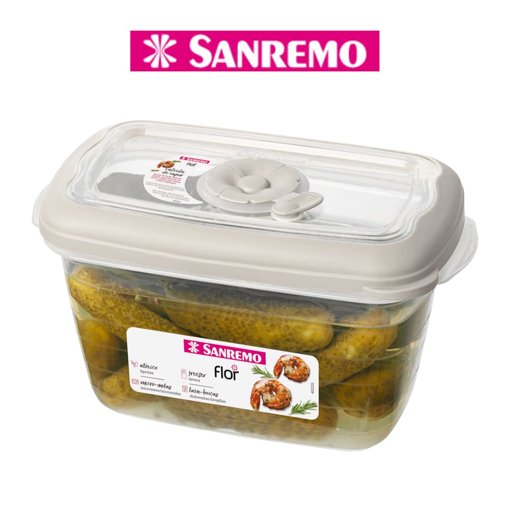 Pote Plástico Hermético Empilhável 700 mL Sanremo Linha Flor BPA Free Com Válvula Branco
