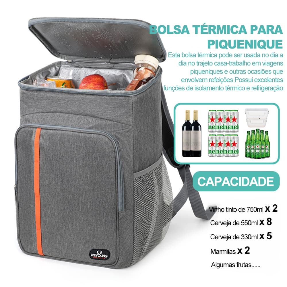 Mochila Térmica Cooler 23L Impermeável Isolante para Bebidas e Alimentos, Piquenique e Praia