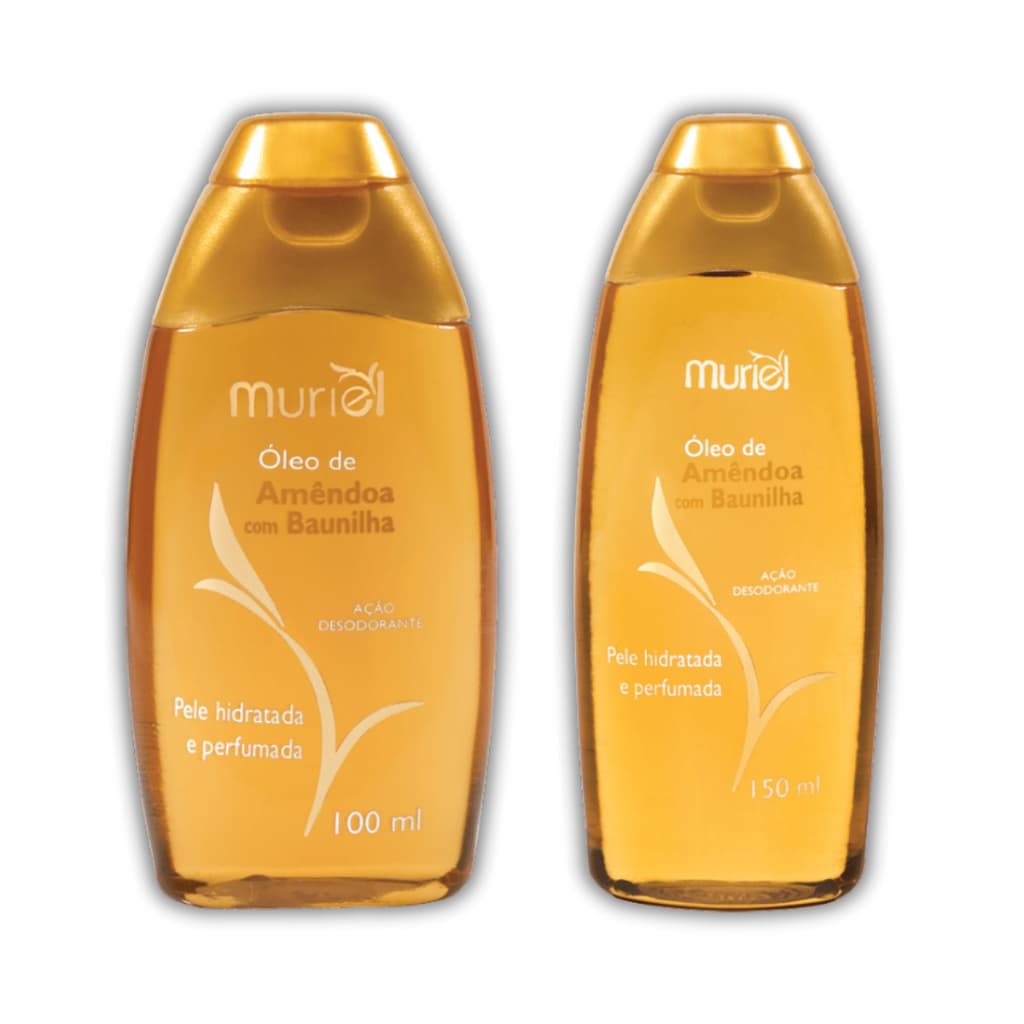 Kit 2 Banho Amêndoa com Baunilha Óleo Corporal Premium Muriel Hidratante 200ml ou 300ml