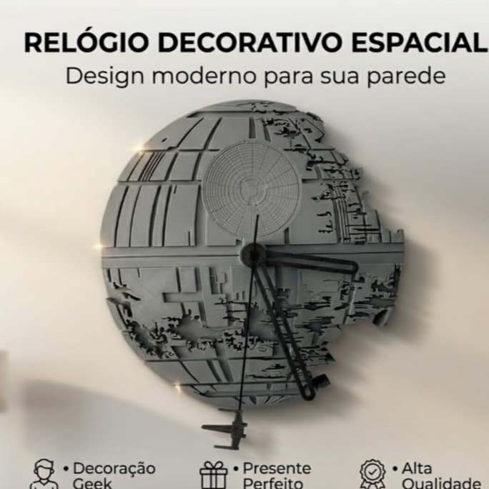 Relógio Star Wars Estrela da Morte 3D Parede Decorativo Geek Presente Criativo