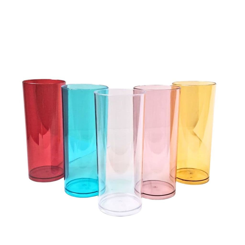 Kit 20-40 Copos Long Drink Cristal Colorido Acrílico 330ml Reutilizável Resistente Estiloso