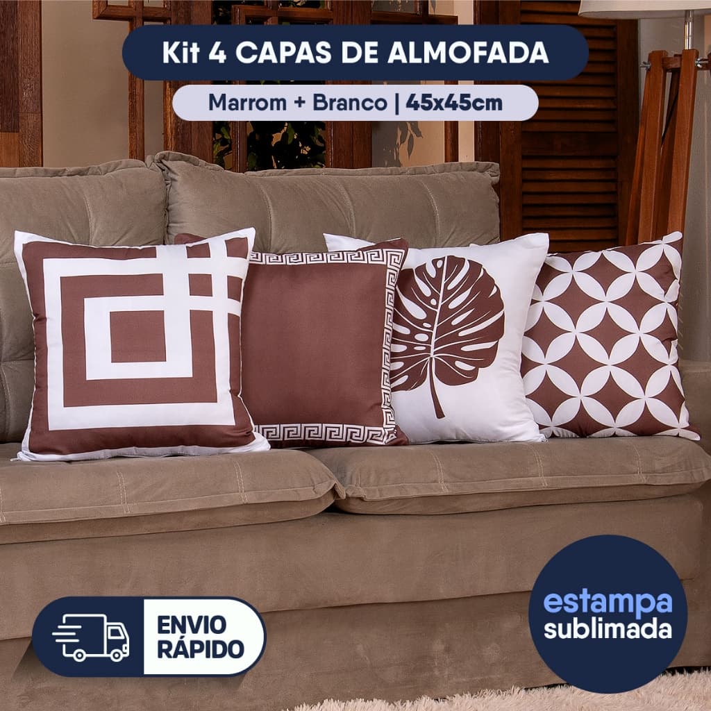 Kit Com 04 Capas De Almofadas Decorativas 45x45 Sublimadas Tecido Microfibra Extra Macio