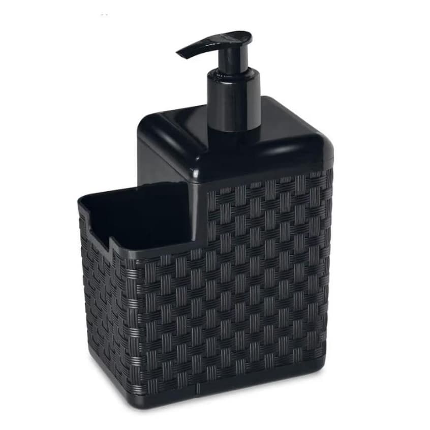 Porta Detergente e Dispenser Sabão com Porta Esponja Organizador Pia Cozinha Preto 600ml