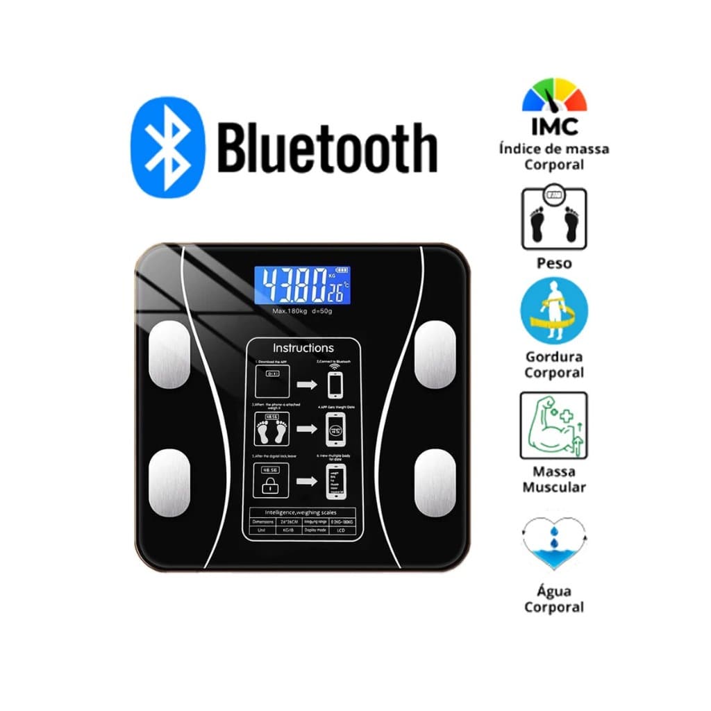 Digital Balança Bioimpedância Bluetooth Aplicativo 180kg + Brinde 2AAA