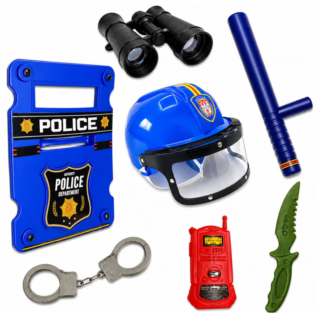 Brinquedo Kit Policial Acessórios Escudo Binoculo Cacetete Capacete Infantil