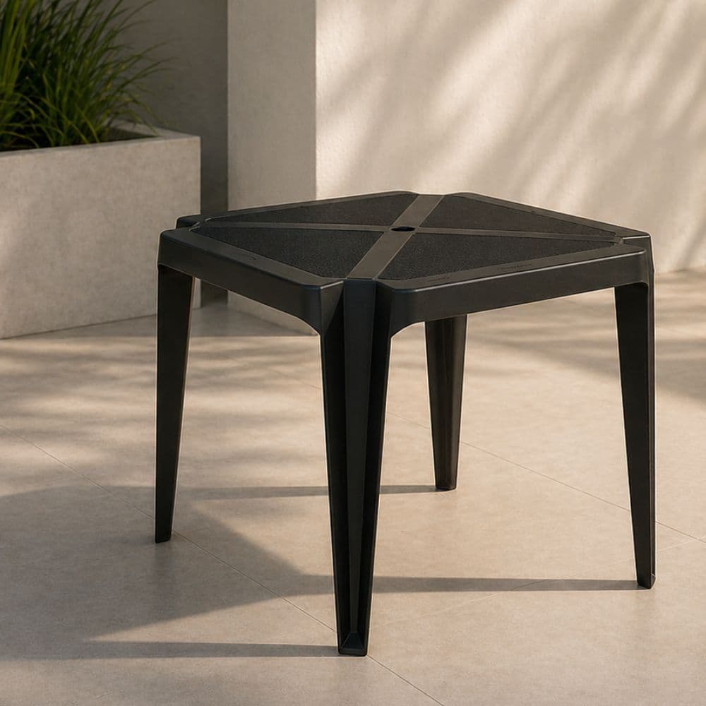 Mesa Quadrada Preta Com Furo Para Guarda Sol Area Externa e Interna