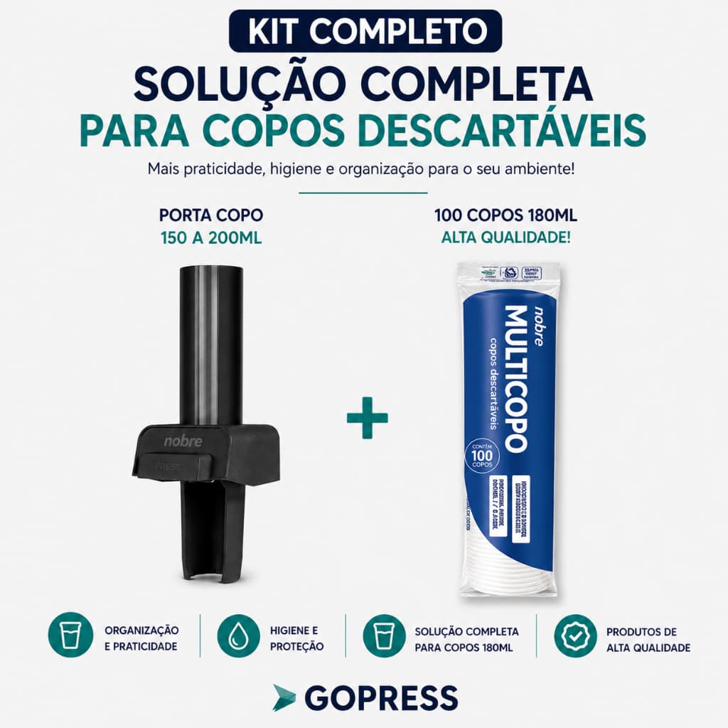 KIT PORTA COPOS DESCARTÁVEIS DE ÁGUA AUTOMÁTICO MULTICOPO NOBRE 150 a 200 ML+ COPO 180 ML QUALIDADE