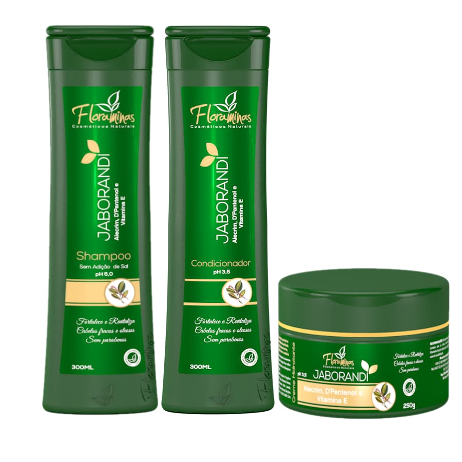 Kit Shampoo e Condicionador 300 ml/Máscara 250g  Jaborandi Alecrim D Pantenol e Vitaminas E Floraminas