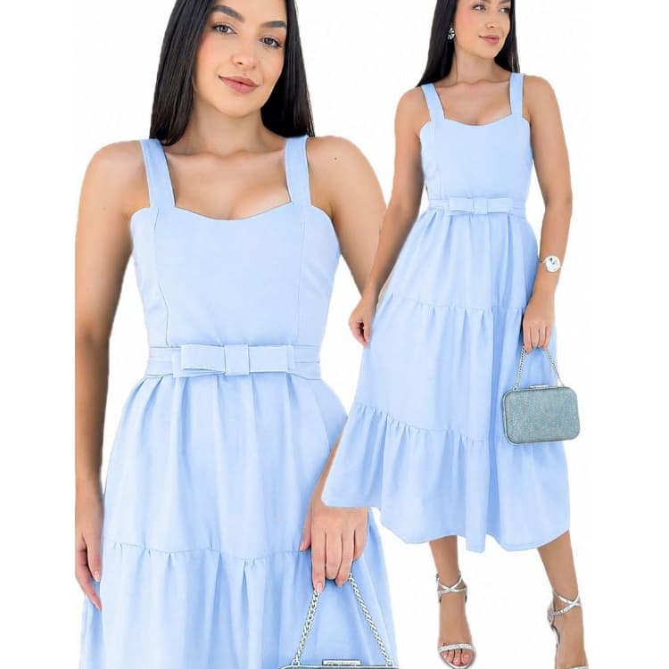 Vestido  Feminino Mid rodado Com Cinto laço elegante Dávilla Store