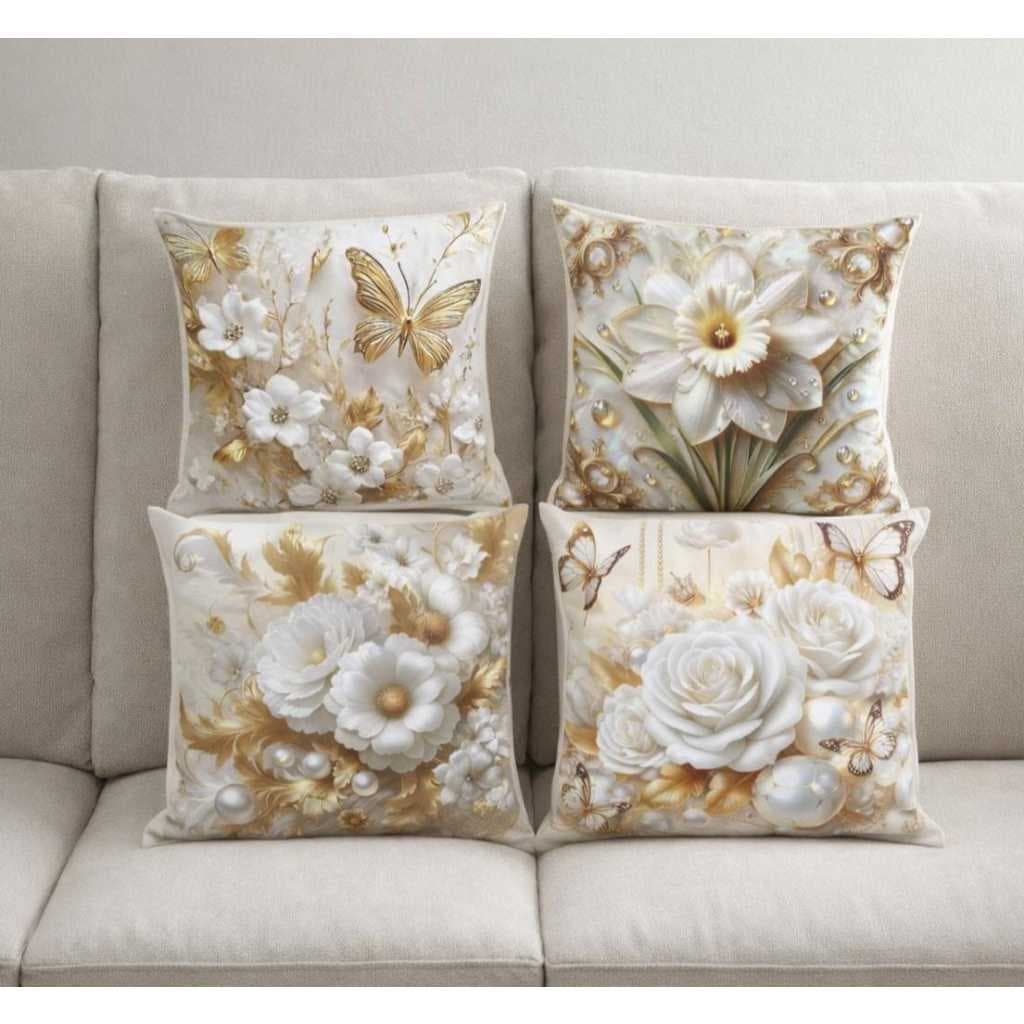 Kit 4 Capas De Almofada floral  45x45 Cm Decoração Sala Sofá Casa escritório com ziper lançamentos!