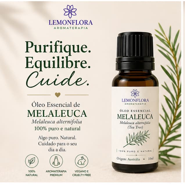 Óleo Essencial de Melaleuca (Tea Tree) 100% Puro e Original | Aromaterapia Natural | Purificante Antisséptico Equilíbrio