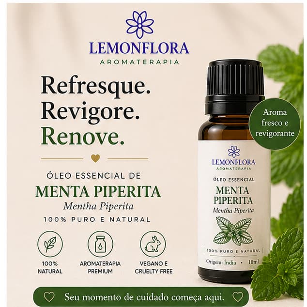 Óleo Essencial de Hortelã-Pimenta (Menta Piperita) 100% Puro e Original | Aromaterapia Natural | Energia, Foco, Clareza