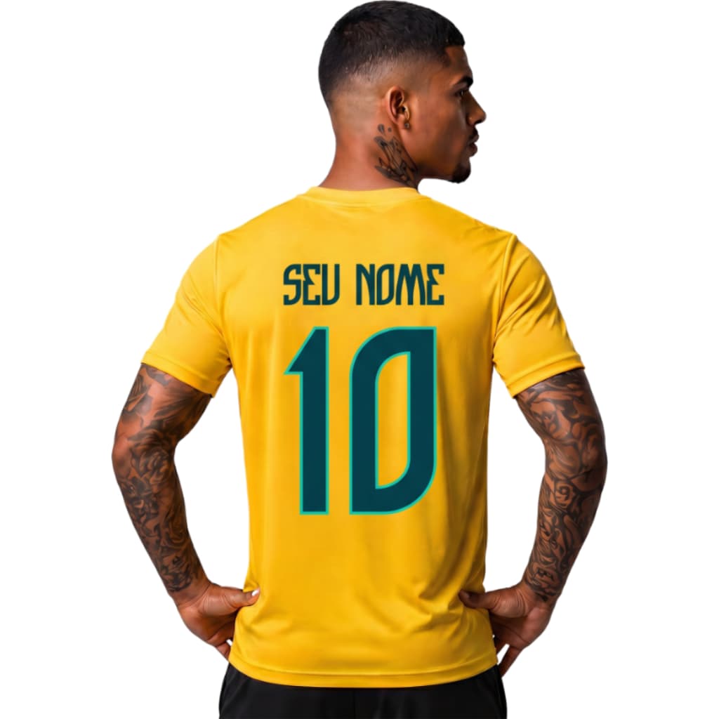 Camiseta Brasil Masculina Personalizada Com Seu Nome 100% Algodão Copa do Mundo
