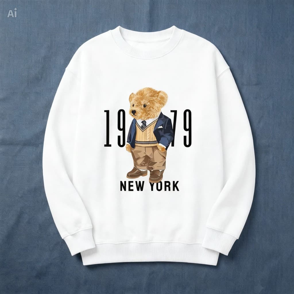 Moletom Careca Feminino Estampado Urso Estilos Casual  Leve Confortável Perfeito para o Inverno