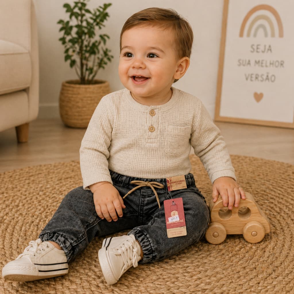 Calça Jogger Bebê Menino P M G com Cordão Ajustável e Elástico Confortável 1 a 9 meses