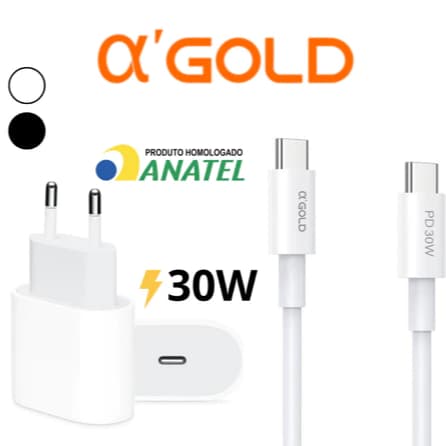 Carregador Fonte Cabo Tipo C 30W Original Turbo Cabo Usb C Compativel Android IPhone 15 ao 17 Pro Max Plus Anatel