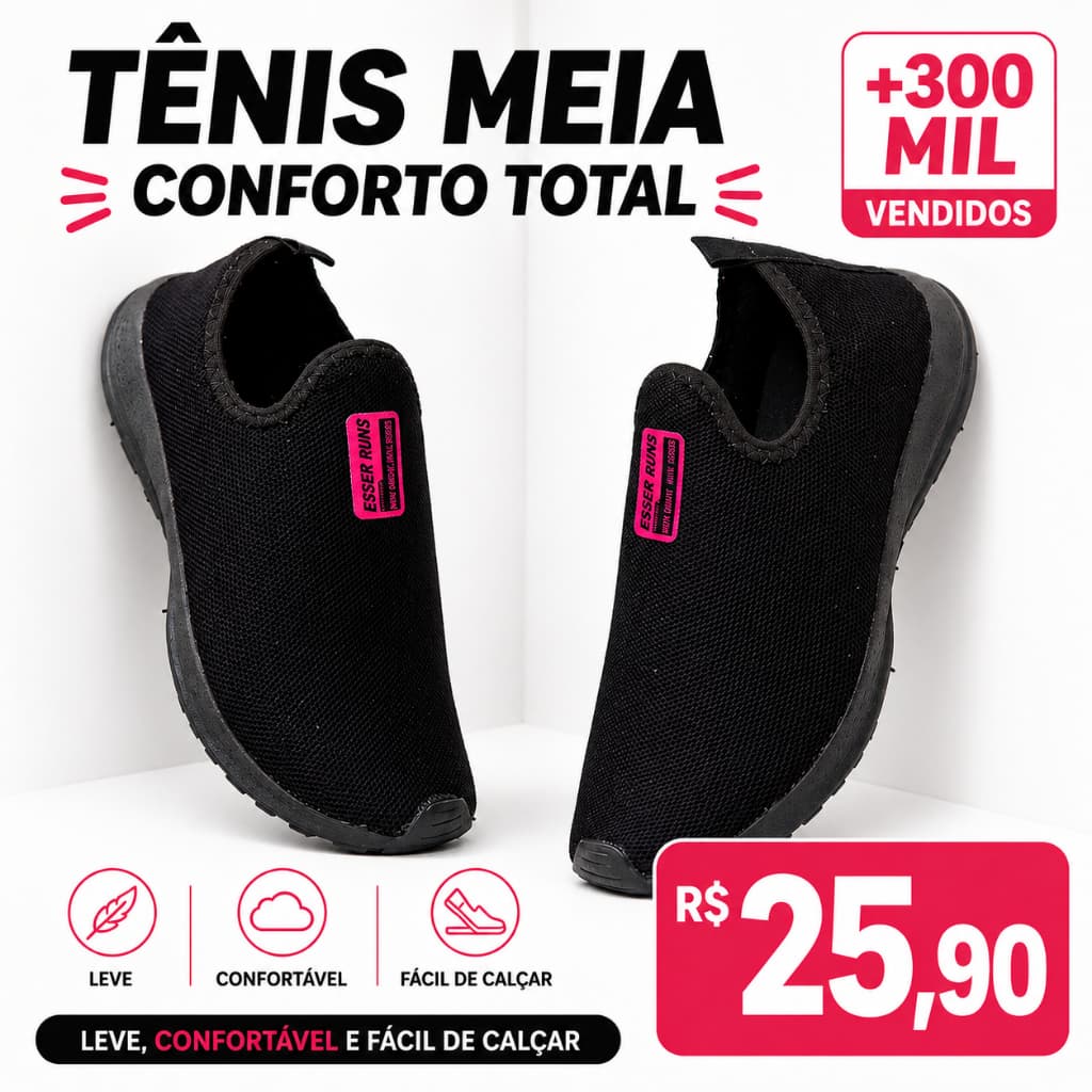Tênis meia Feminino Promoção para trabalho Escola Academia Passeio Ortopédico Casual Calce facil