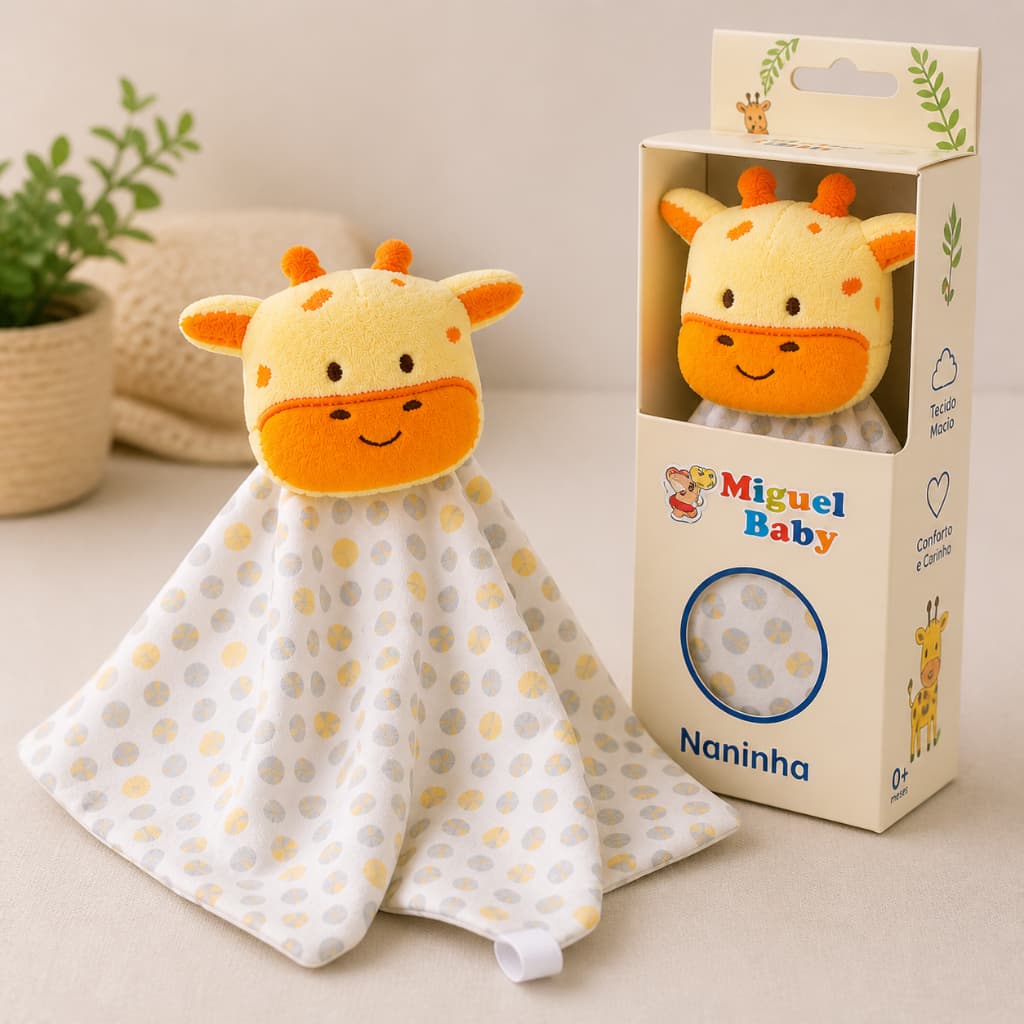 Naninha Antialérgica para Bebê com Prendedor de Chupeta Paninho de Bichinho Soft Menino e Menina