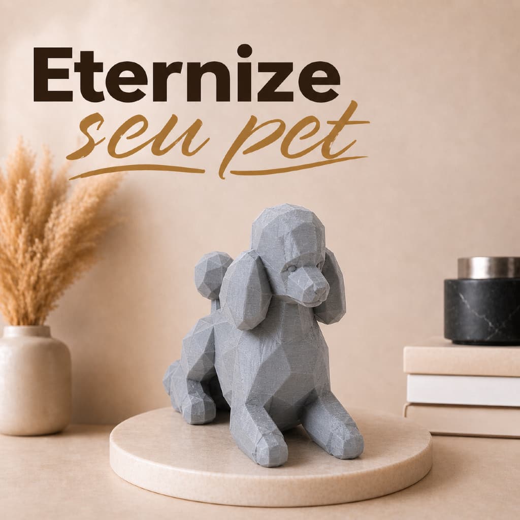 Estátua Cachorro Geométrico Decorativo Poodle Low Poly Moderno para Sala Escritório Eternize Seu Pet
