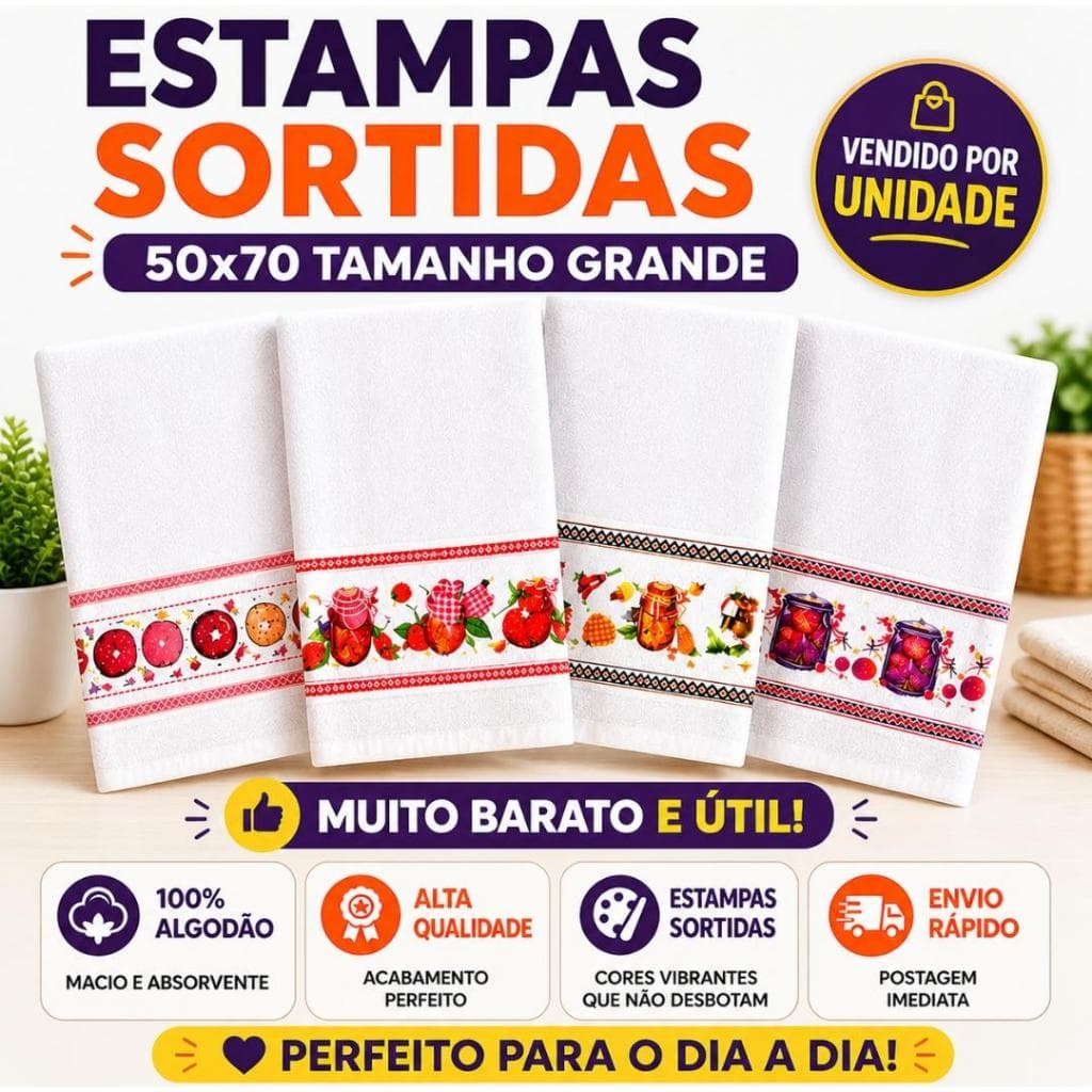 Pano de Prato 50x70 Gigante Barato Estampado Premium Alta Qualidade Absorvente Cozinha Elegante