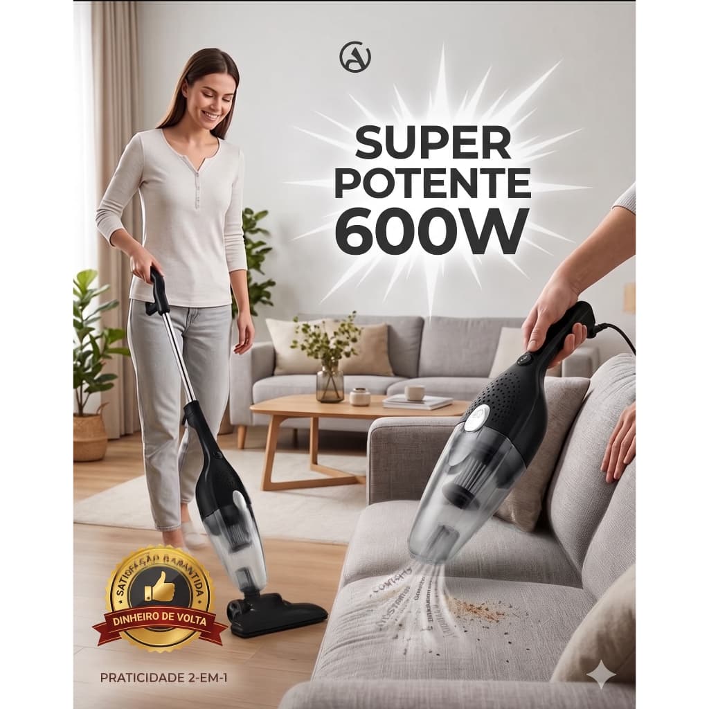 ASPIRADOR DE PÓ VERTICAL 2 EM 1 600W ALTA PERFORMACCE DE SUCÇÃO