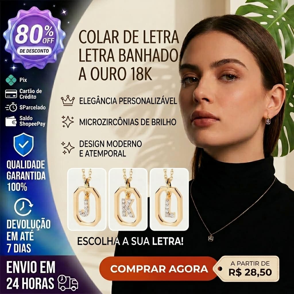 Pingente de letra em ouro 18k com zircônias micro-cravadas, colar moderno banhado a ouro