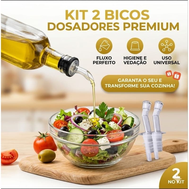 Kit 2 Bicos Dosadores Multiuso – Dispenser para Azeite, Vinagre, Molhos e Bebidas com Tampa