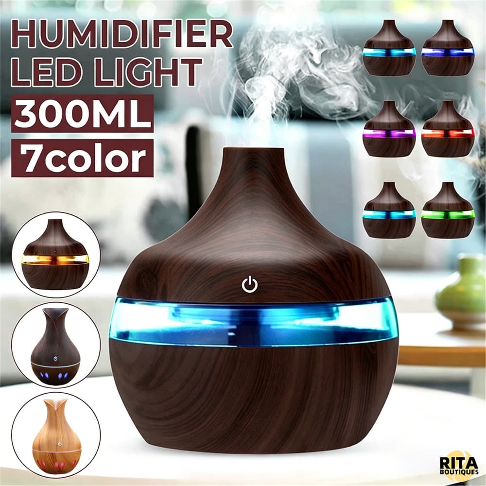Umidificador E Aromatizador De Ar 8H Difusor Elétrico Ultrassónico De Ambiente Portátil Led Quarto