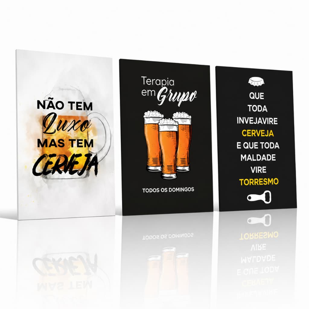 Kit 3 Quadros Decorativos Bar Churrasco Área Gourmet Cozinha Poster MDF Parede